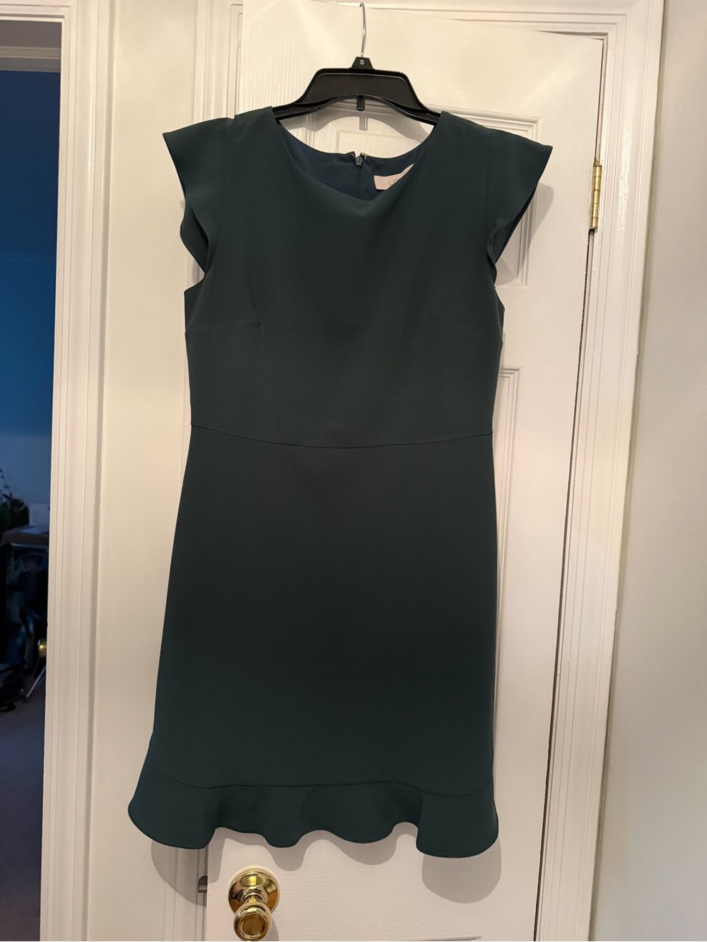 LOFT Forest Green Cap-Sleeve Midi Dress with Ruffle Hem